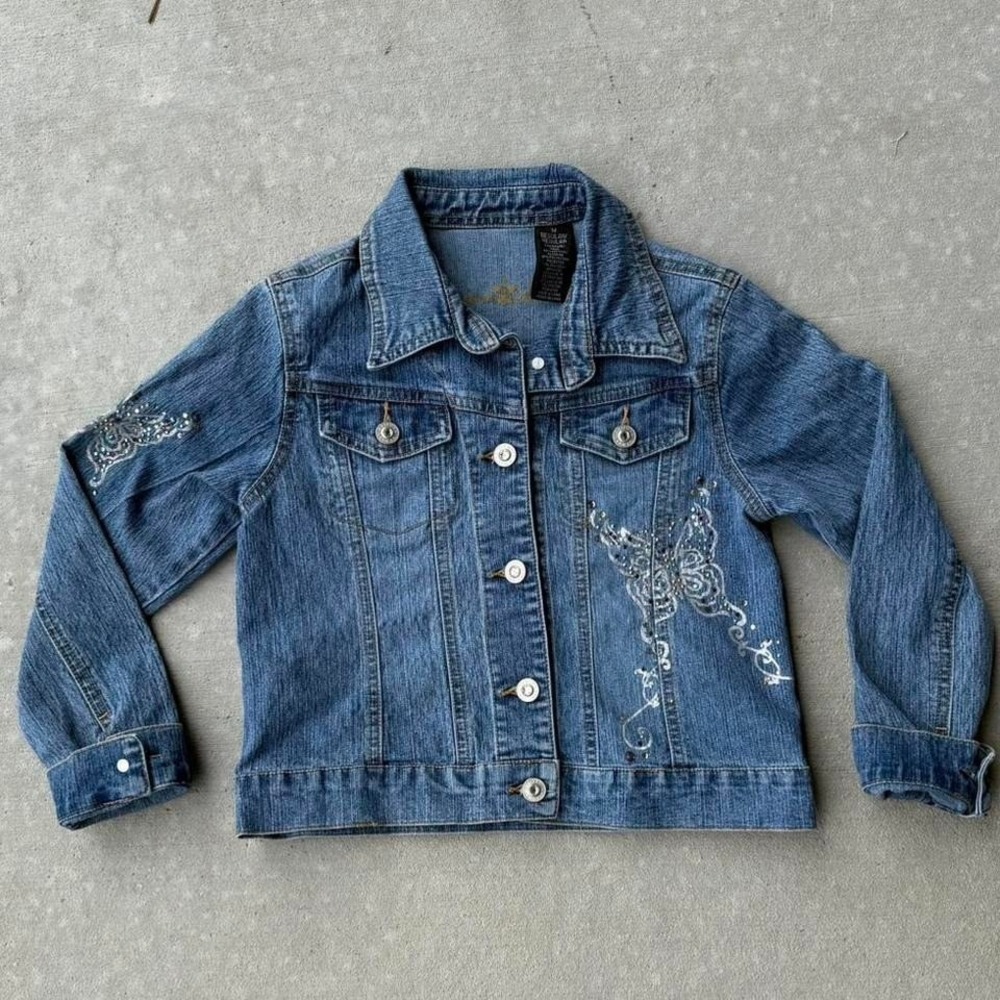 Y2K butterfly rhinestone denim jacket